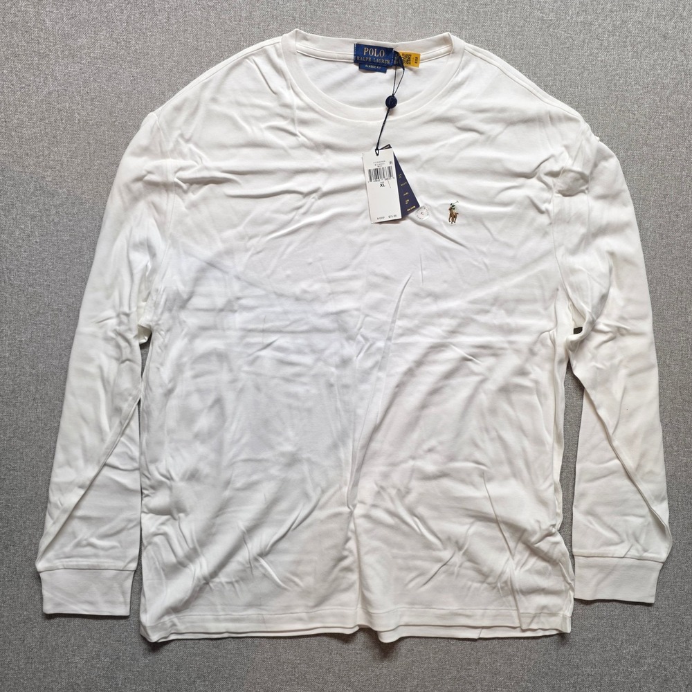 Polo Ralph Lauren Mens XL White Long Sleeve Cotton Tee NWT Preppy Old Money